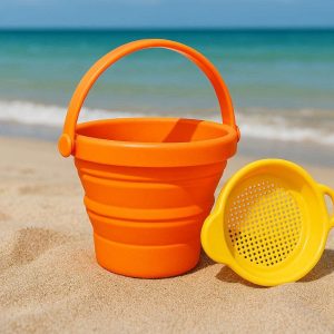 Foldable Beach Bucket With Sand Sifter For Kids Summer Play