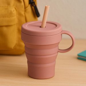 Kids Silicone Foldable Cup With Straw For School And Travel