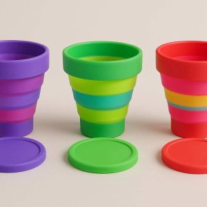 Set Of 3 Multi Color Foldable Cups For Party And Family Use